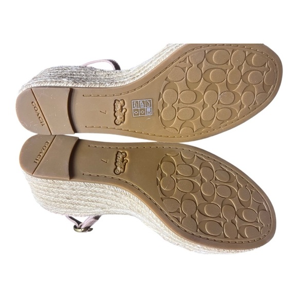 Coach Kit Wedge Espadrille Pink Leather Ankle Strap Signature i - Picture 2 of 7